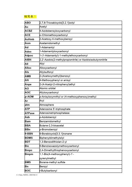 有机化合物常用缩写表