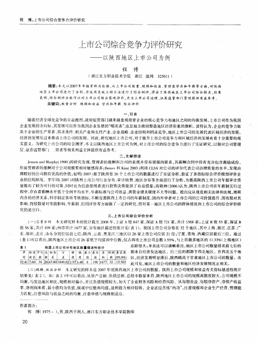 上市公司综合竞争力评价研究——以陕西地区上市公司为例