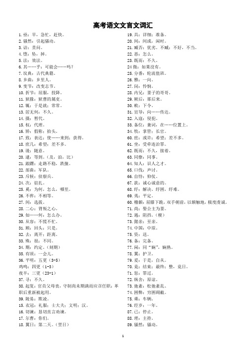 高中语文高考文言文词汇汇总(共350个)