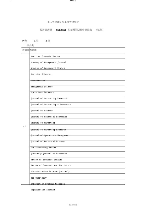 经济管理类SCISSCI英文国际期刊分类目录(...