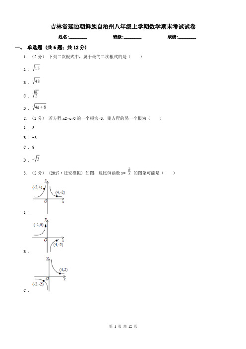 吉林省延边朝鲜族自治州八年级上学期数学期末考试试卷