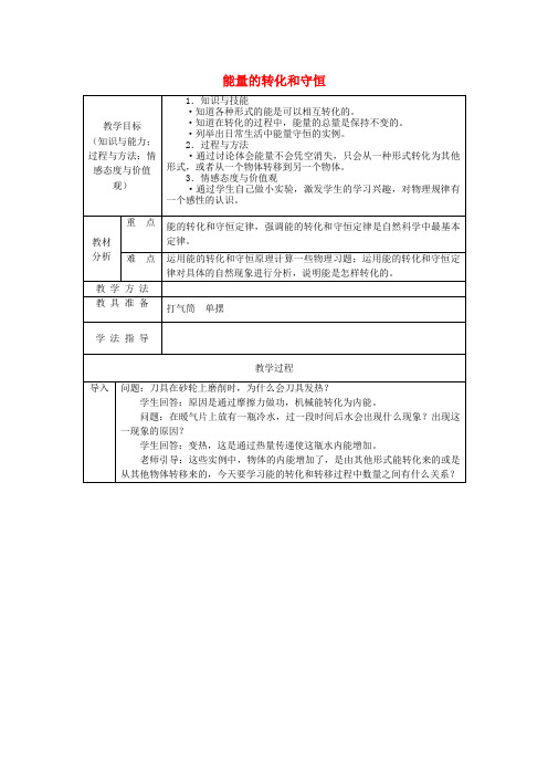 九年级物理14.3能量的转化与守恒教案(新版)新人教版 (2)