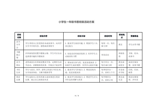 小学生一年级书香班级活动方案