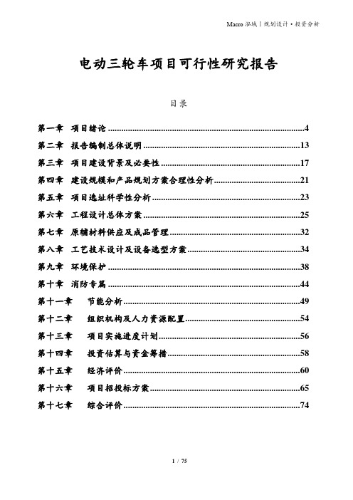 电动三轮车项目可行性研究报告