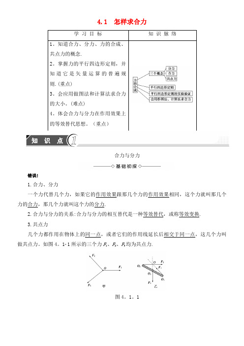 高中物理第4章怎样求合力与分力4.1怎样求合力学案沪科版必修1(2021年整理)