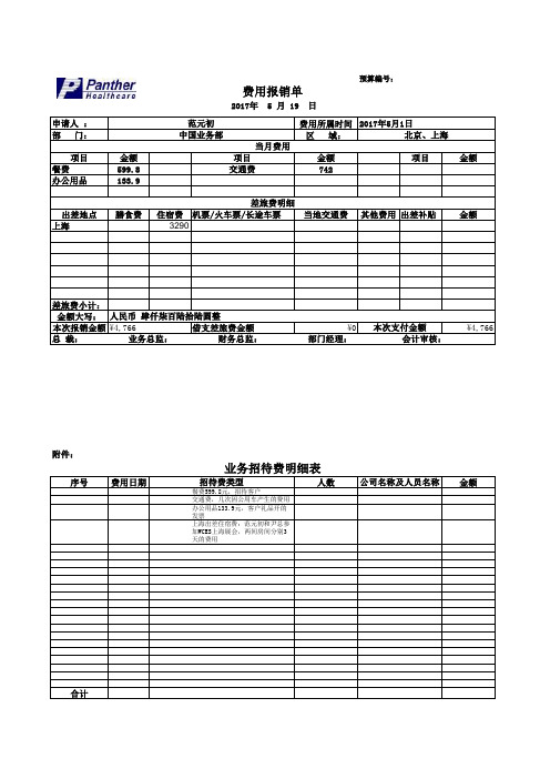 报销申请表模板