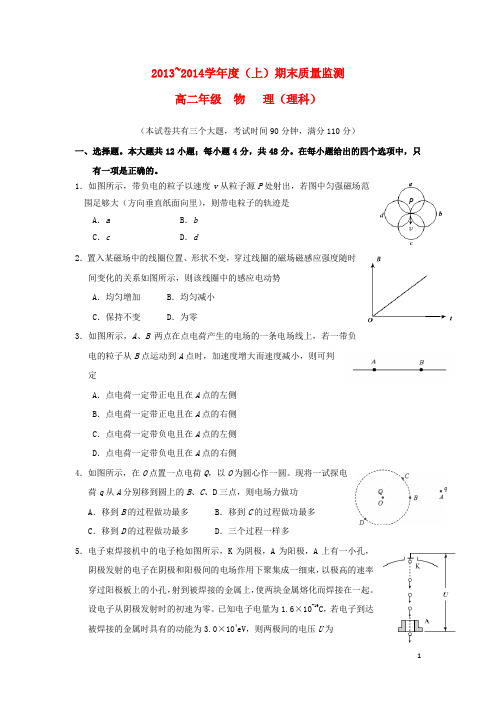 重庆市万州区20132014学年高二物理上学期期末考试试题新人教版