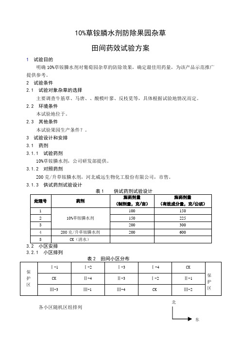 10%草铵膦水剂药效试验方案