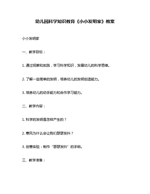 幼儿园科学知识教育《小小发明家》教案