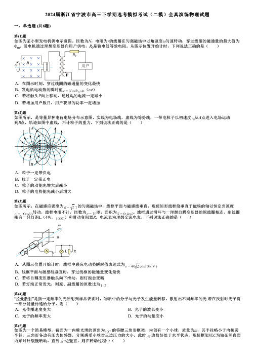 2024届浙江省宁波市高三下学期选考模拟考试(二模)全真演练物理试题