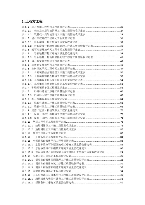 品质制度表格-1土石方工程质量评定表及填表说明带目录