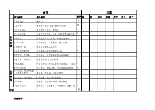 小学生学习生活综合评价表