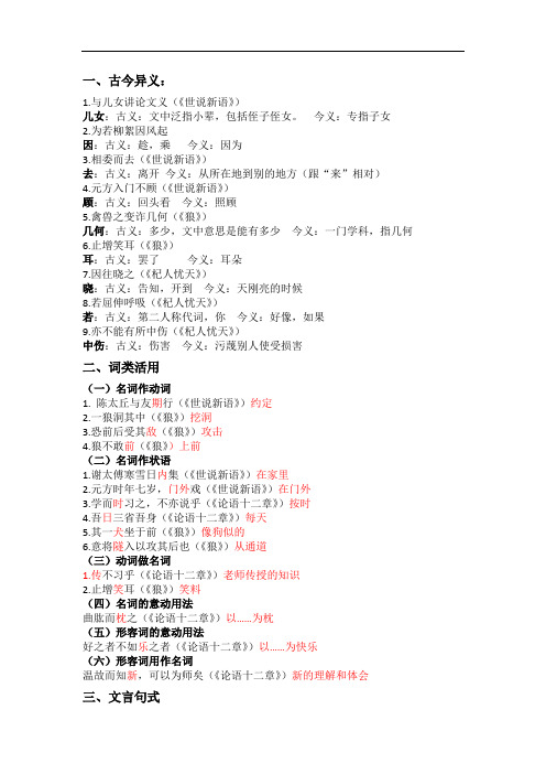 部编七年级上册文言文重点词、句式