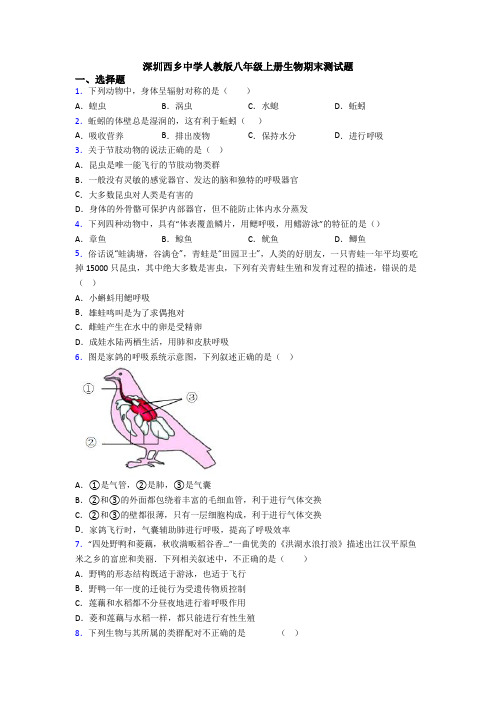 深圳西乡中学人教版八年级上册生物期末测试题