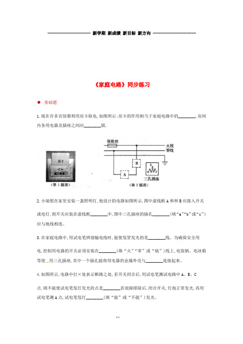 九年级物理全册 19.1家庭电路测试 (新版)新人教版