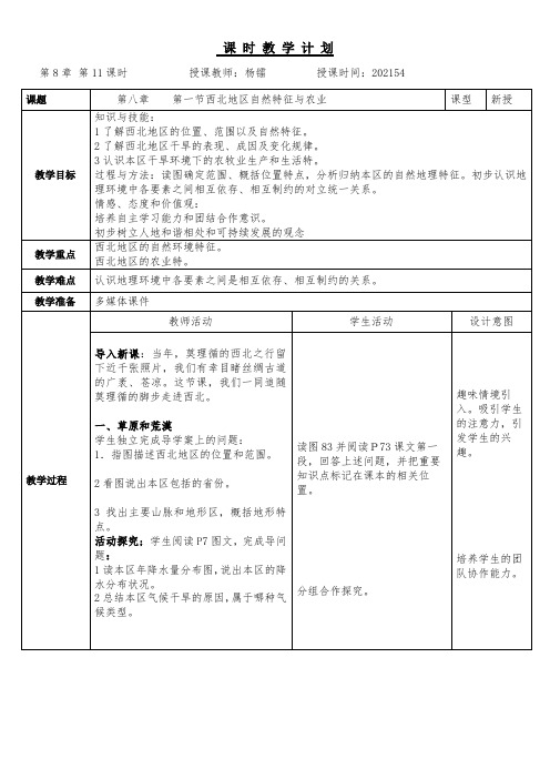 《西北地区自然特征与农业》优秀教案