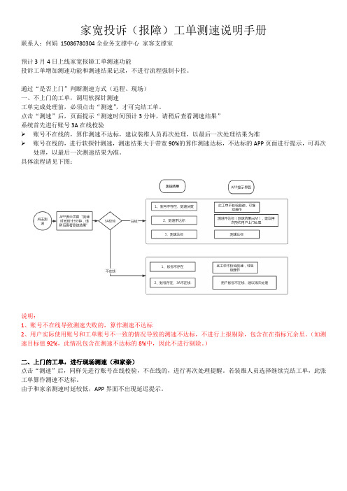 家宽投诉(报障)工单测速说明手册