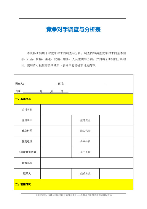 12.竞争对手调查与分析表