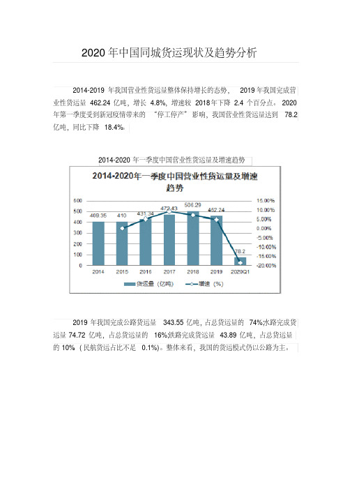 2020年中国同城货运现状及趋势分析