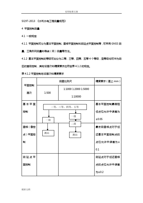 Sl197-2018《水利水电的工程的测量的要求规范》4平面的控制测量