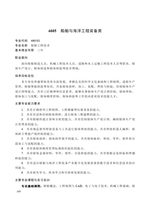 高等职业教育专科 装备制造大类4605 船舶与海洋工程装备类专业简介(2022年)