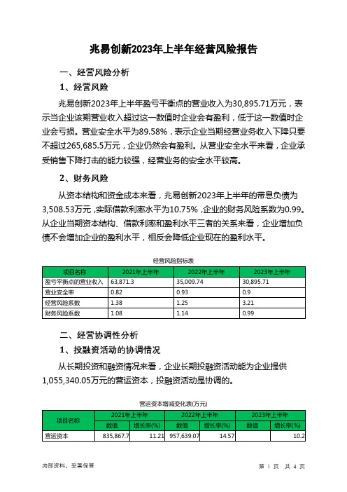 603986兆易创新2023年上半年经营风险报告