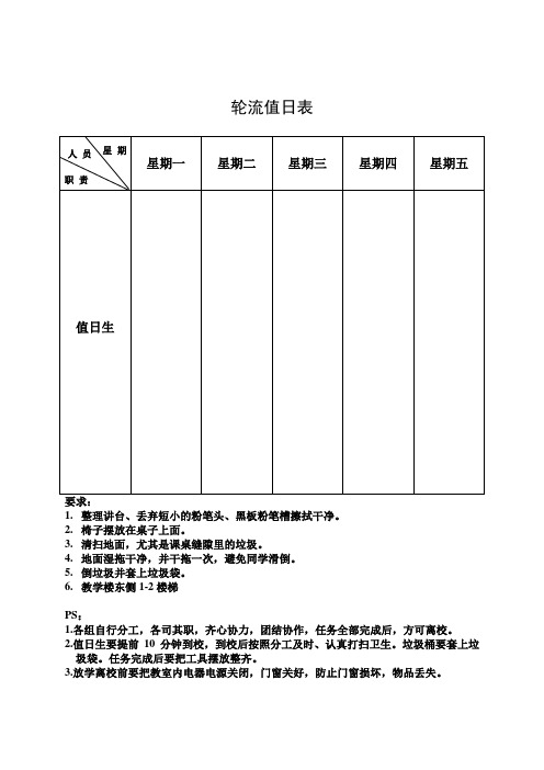 班级轮流值日表