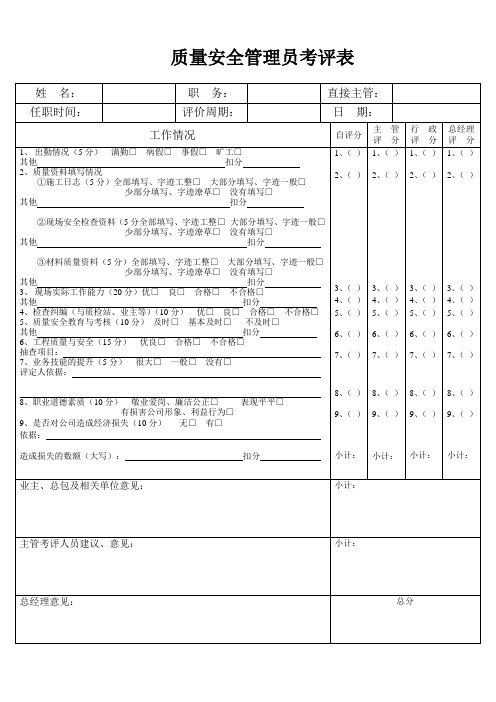 质量检查员考评表新