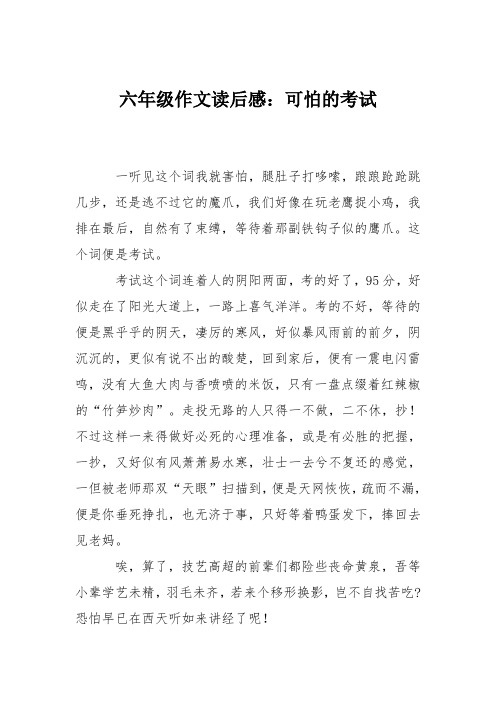 六年级作文读后感:可怕的考试