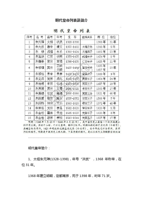 明代皇帝列表及简介