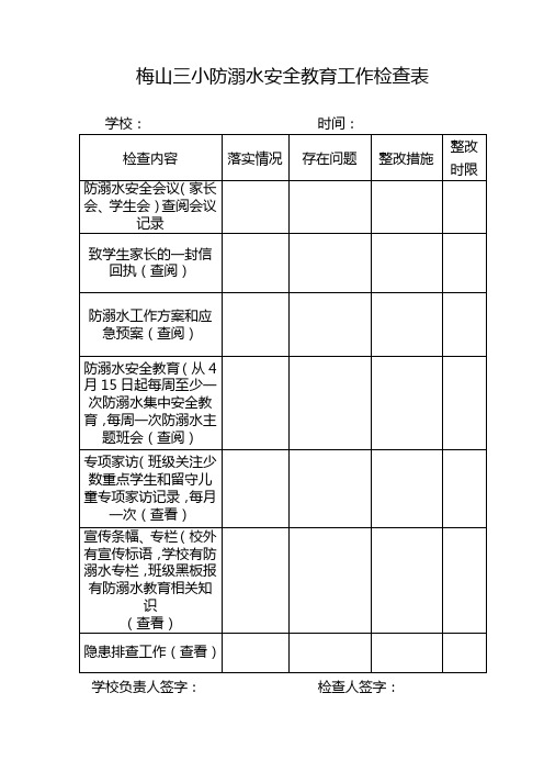 防溺水安全教育工作督导检查表