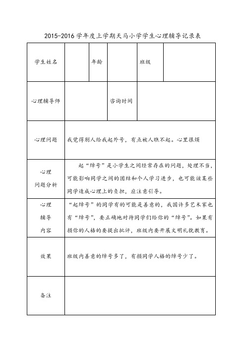 2015-2016上学期心理咨询记录表