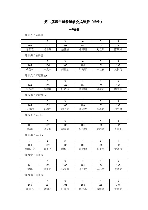 第二届师生田径运动会成绩册(学生)