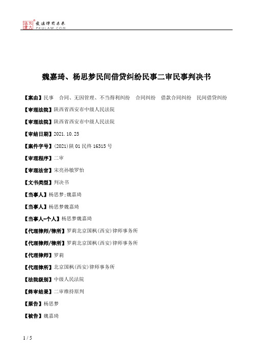 魏嘉琦、杨思梦民间借贷纠纷民事二审民事判决书