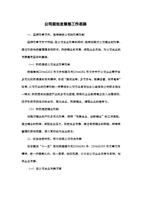 工作思路：公司规划发展部工作思路