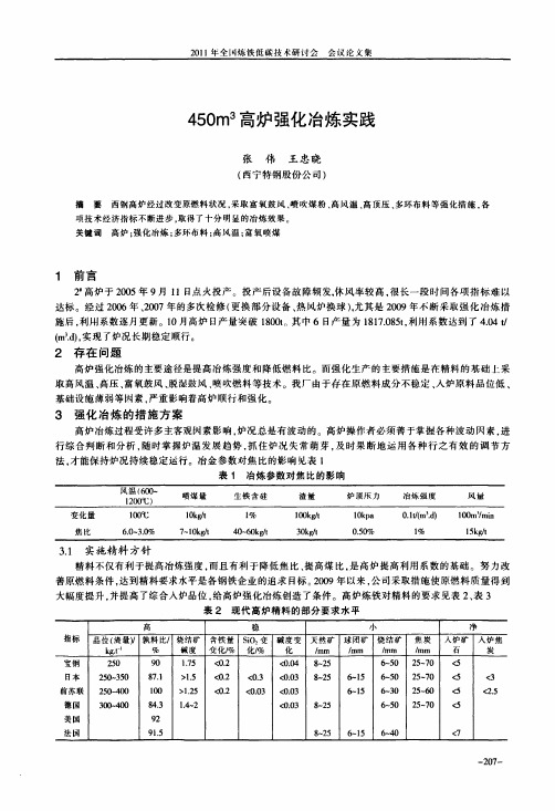 450m3高炉强化冶炼实践