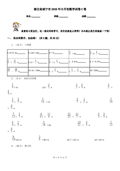 湖北省咸宁市2020年小升初数学试卷C卷