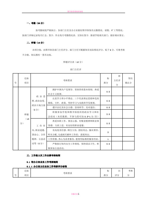 图书馆绩效考核细则,打分评分,工作能力及工作,业绩考核细则,