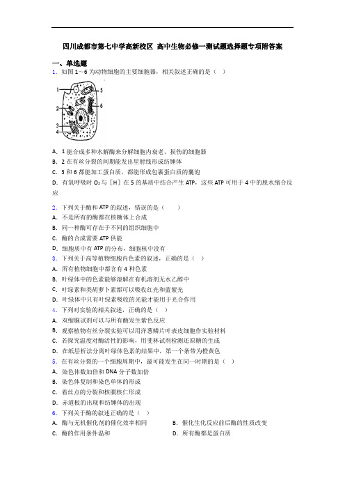 四川成都市第七中学高新校区 高中生物必修一测试题选择题专项附答案