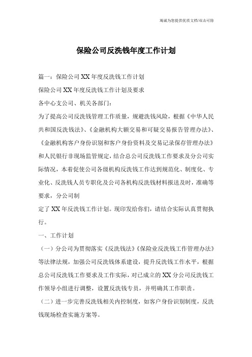 保险公司反洗钱年度工作计划