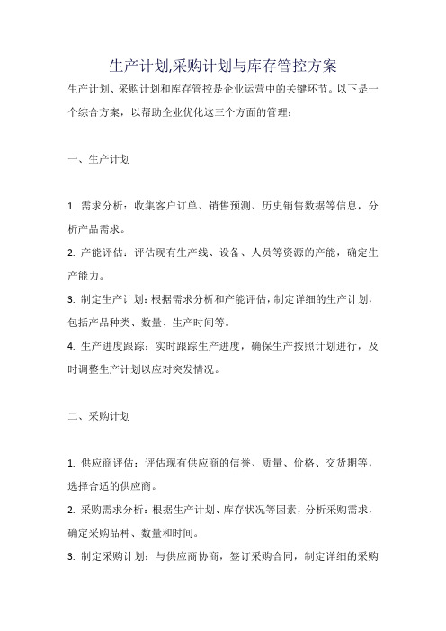 生产计划,采购计划与库存管控方案