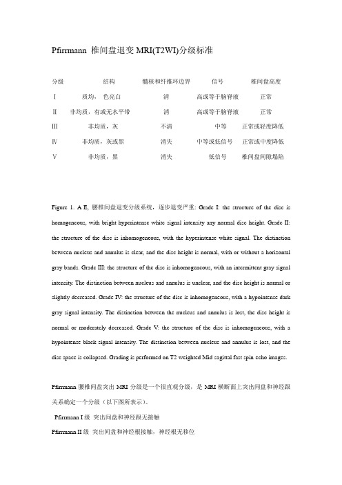 Pfirrmann 椎间盘退变的MRI(T2WI)分级标准