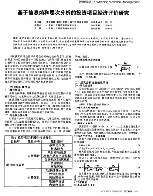 基于信息熵和层次分析的投资项目经济评价研究