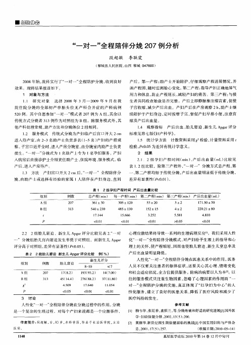 “一对一”全程陪伴分娩207例分析