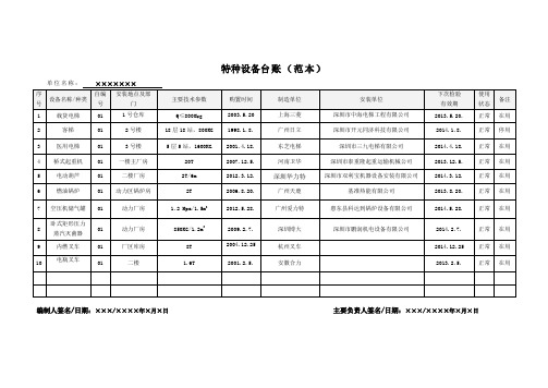 特种设备台账范本