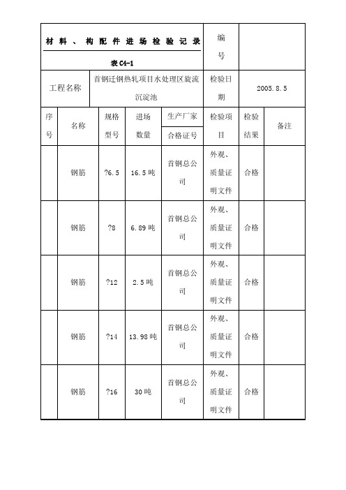 表C材料构配件进场检验记录