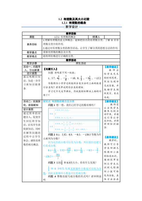 1.2.1 有理数的概念 教案 2024--2025学年人教版七年级数学上册