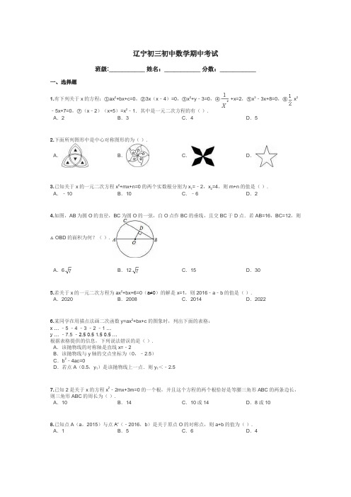 辽宁初三初中数学期中考试带答案解析
