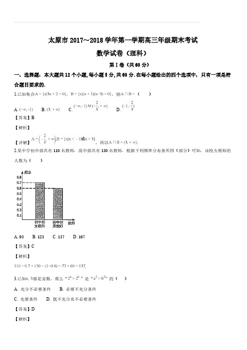 山西省太原市2018届高三上学期期末考试数学理试题(解析版)