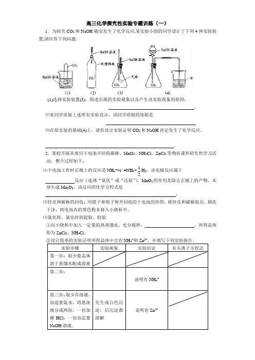 高三化学探究性实验专题训练